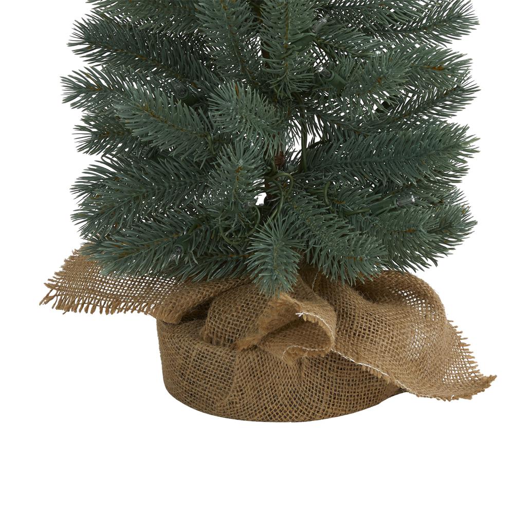 4ft. Green Pine Artificial Christmas Tree with 70 Warm White Lights Set in a Burlap Base. Picture 4