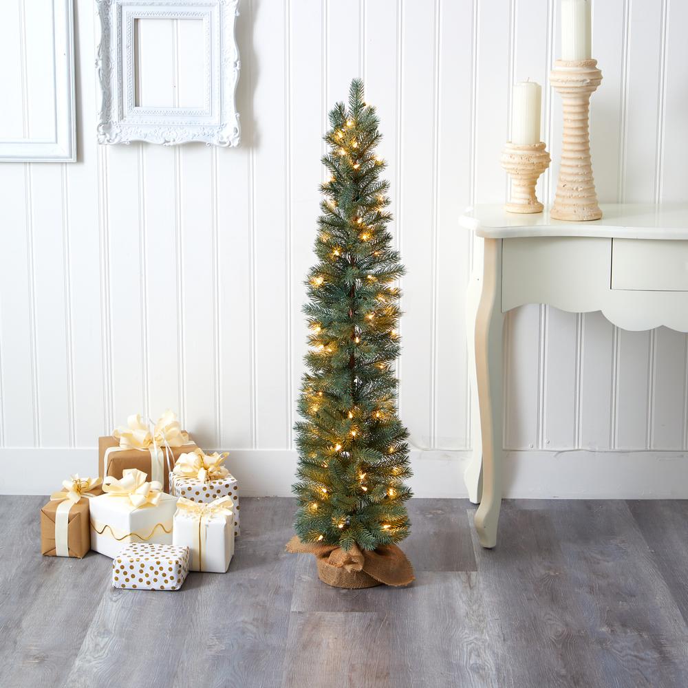 4ft. Green Pine Artificial Christmas Tree with 70 Warm White Lights Set in a Burlap Base. Picture 5