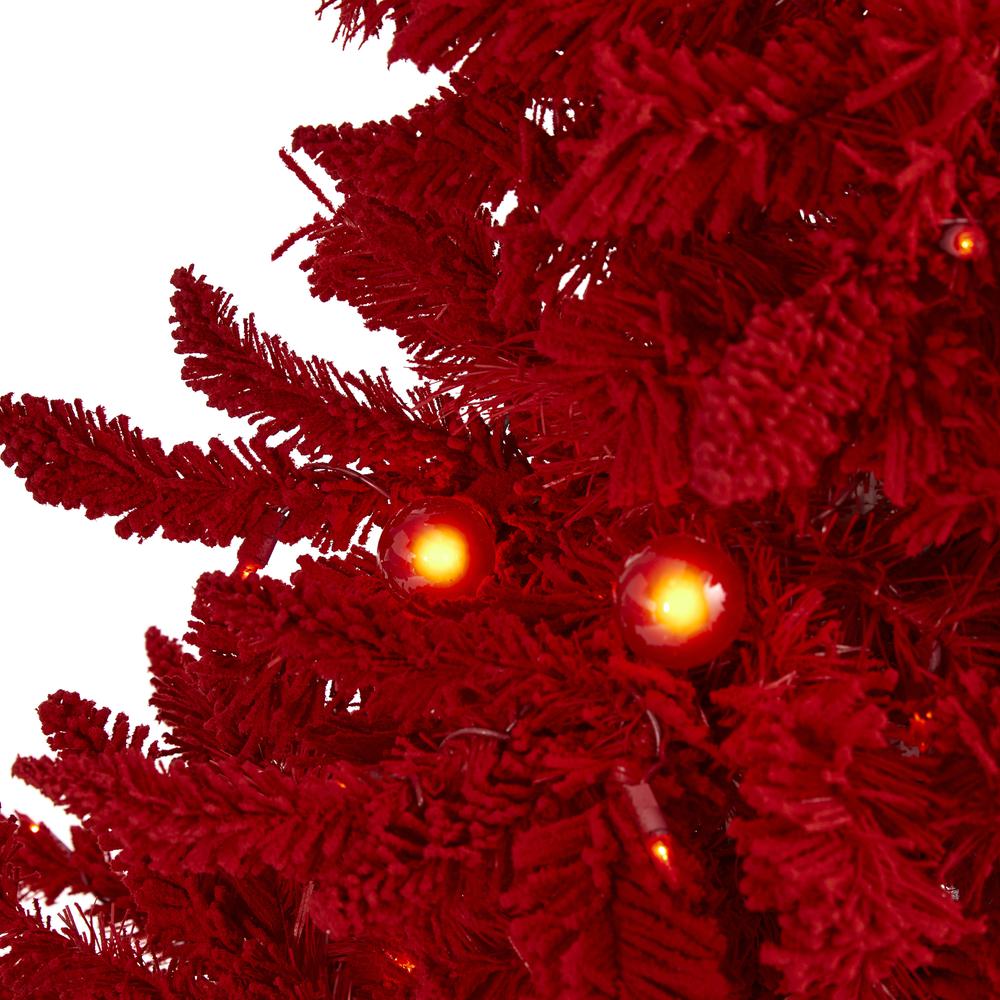 4ft. Red Flocked Fraser Fir Artificial Christmas Tree with 100 Red Lights, 14 Globe Bulbs and 270 Bendable Branches. Picture 2