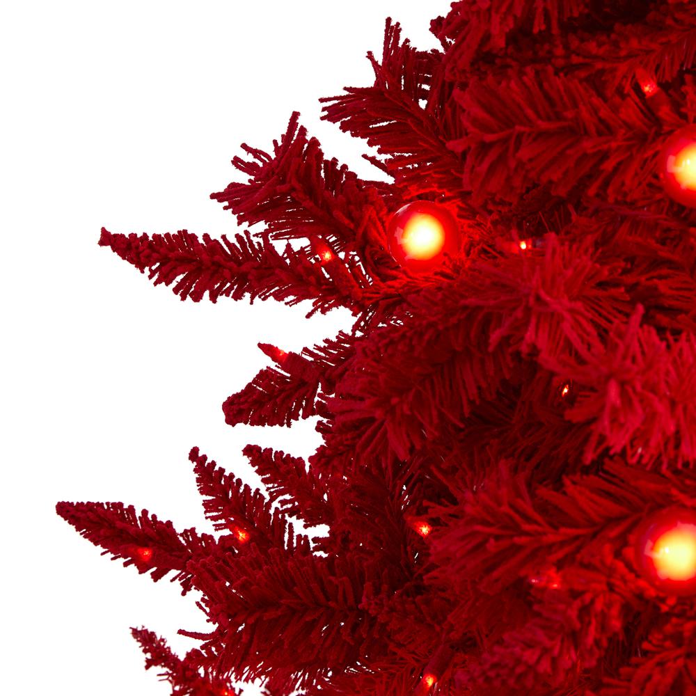 6ft. Red Flocked Fraser Fir Artificial Christmas Tree with 350 Red Lights, 33 Globe Bulbs and 748 Bendable Branches. Picture 2