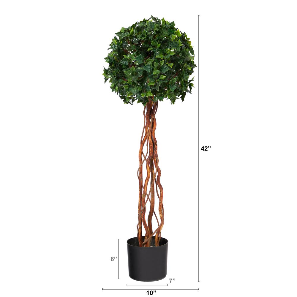 3.5ft. English Ivy Single Ball Topiary Artificial Tree with Natural Trunk. Picture 2