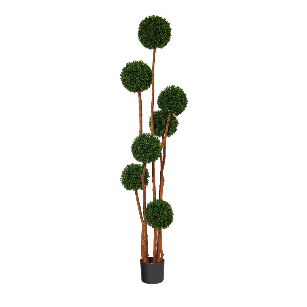 6ft. Boxwood Ball Topiary Artificial Tree with Natural Trunk UV Resistant (Indoor/Outdoor). Picture 1