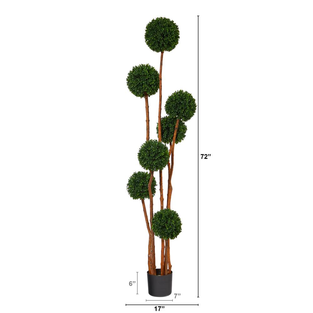 6ft. Boxwood Ball Topiary Artificial Tree with Natural Trunk UV Resistant (Indoor/Outdoor). Picture 2
