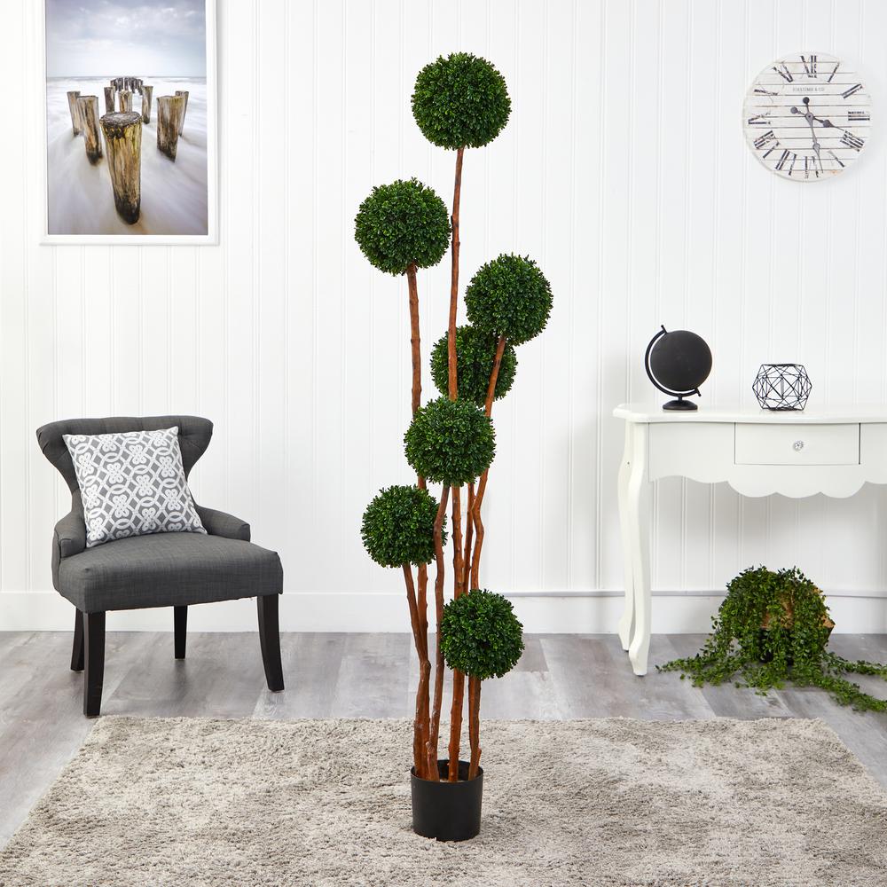 6ft. Boxwood Ball Topiary Artificial Tree with Natural Trunk UV Resistant (Indoor/Outdoor). Picture 3