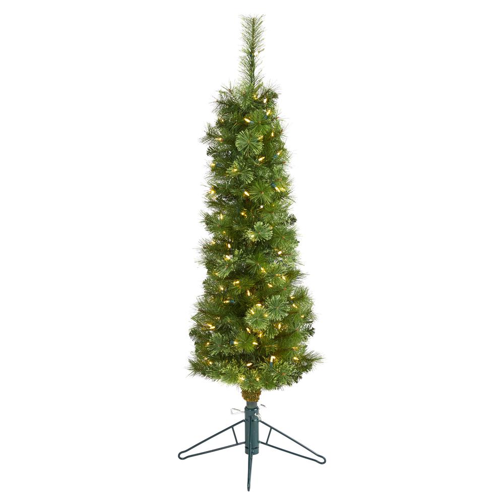 Green Pencil Artificial Christmas Tree with 100 Clear LED Lights. Picture 1