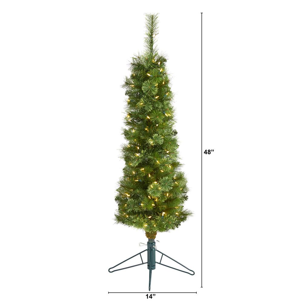 Green Pencil Artificial Christmas Tree with 100 Clear LED Lights. Picture 2
