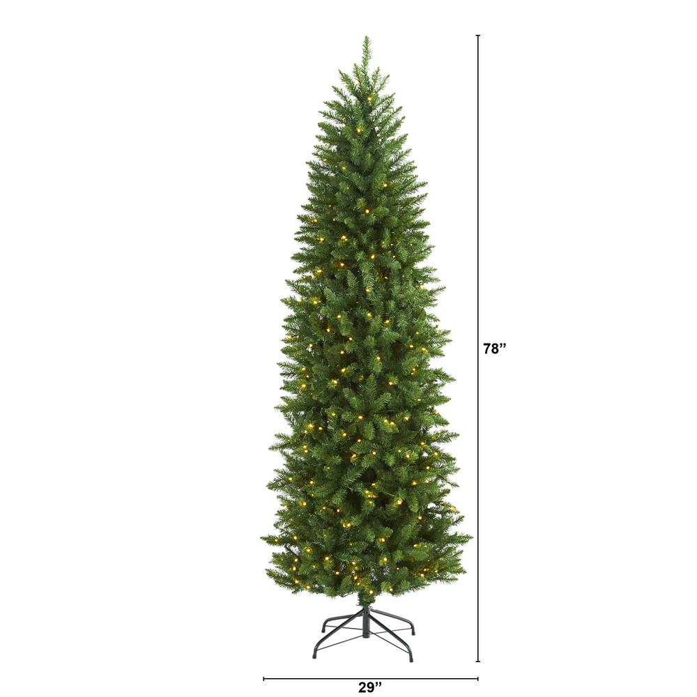 6.5ft. Slim Green Mountain Pine Artificial Christmas Tree with 300 Clear LED Lights. Picture 2