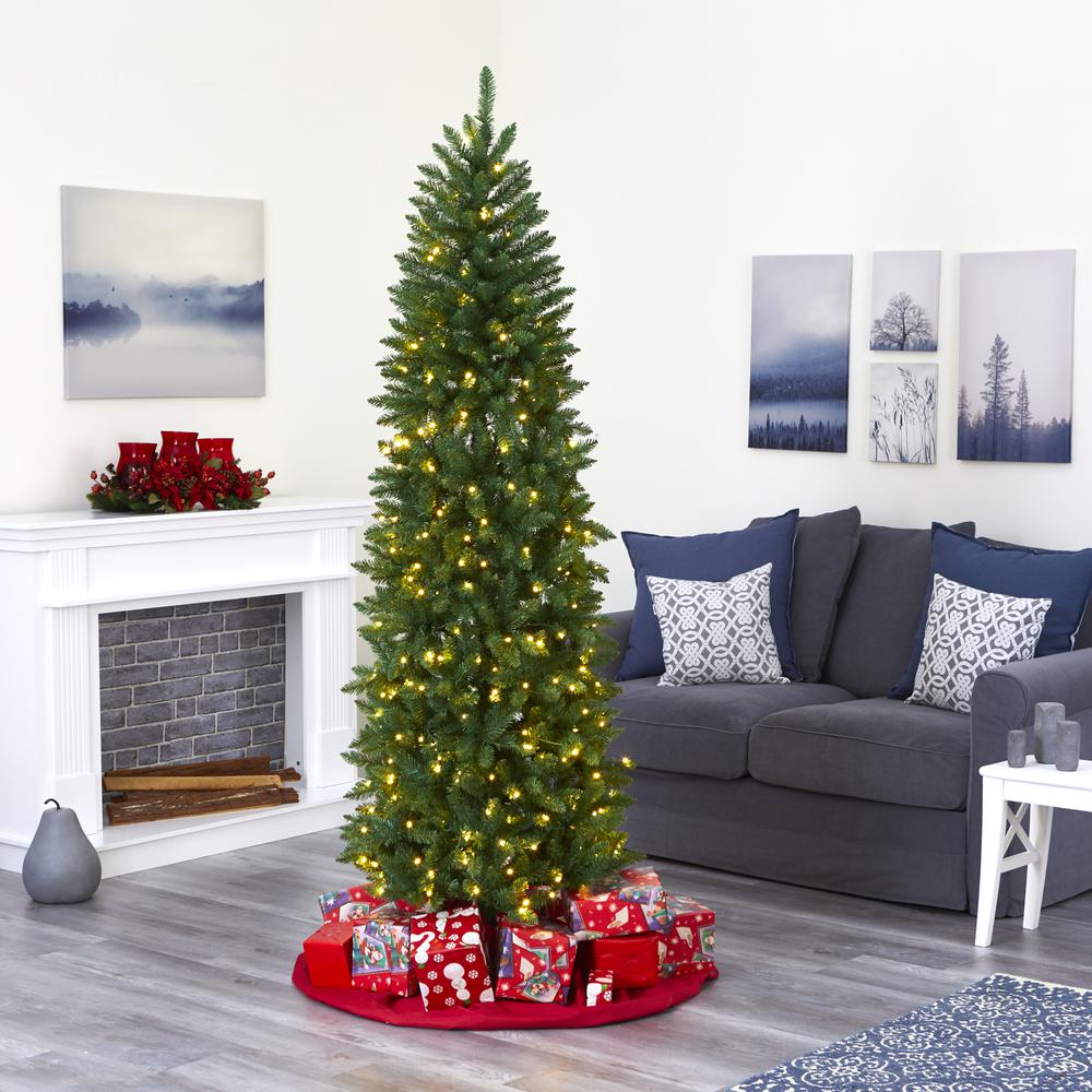 6.5ft. Slim Green Mountain Pine Artificial Christmas Tree with 300 Clear LED Lights. Picture 6