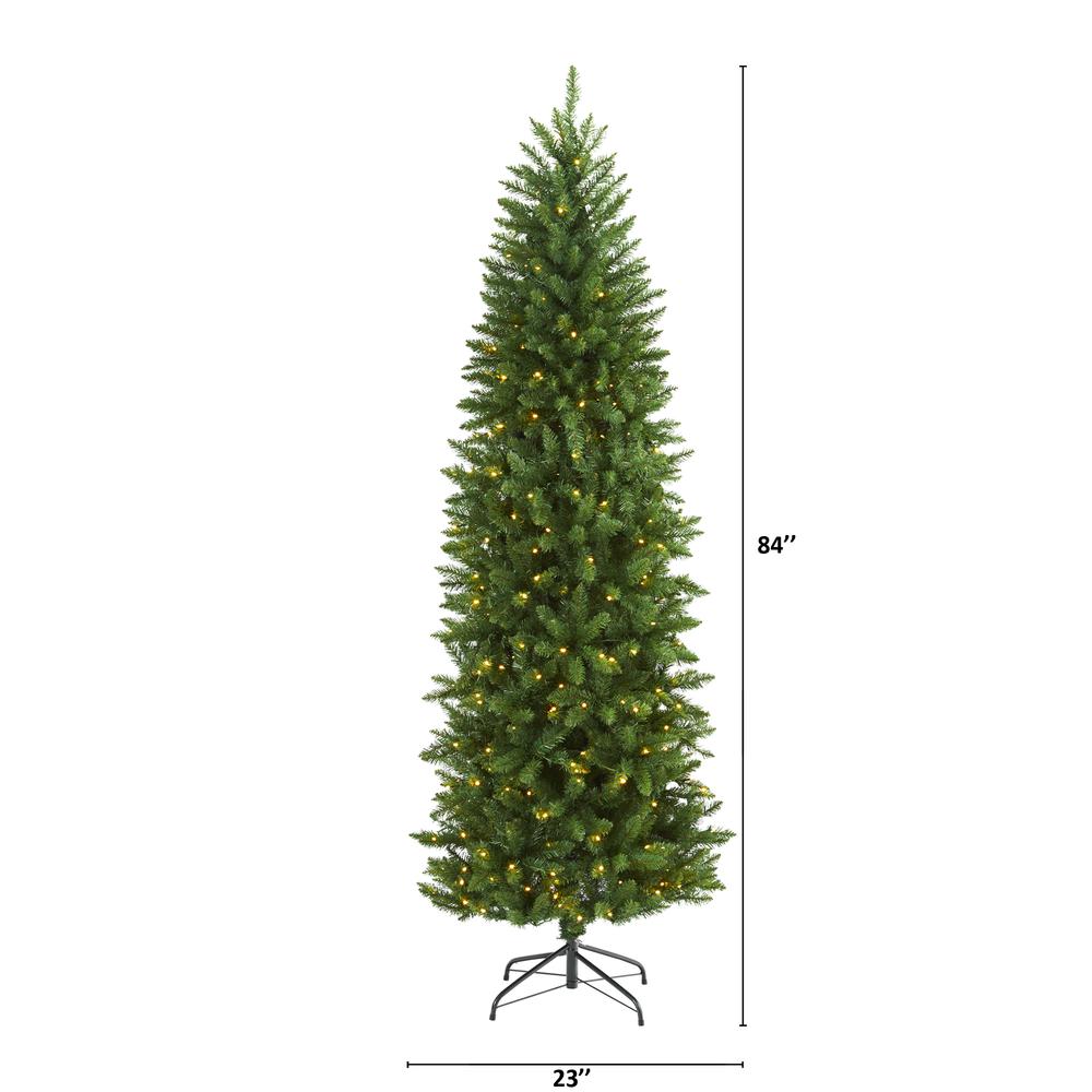 7ft. Slim Green Mountain Pine Artificial Christmas Tree with 300 Clear LED Lights. Picture 2