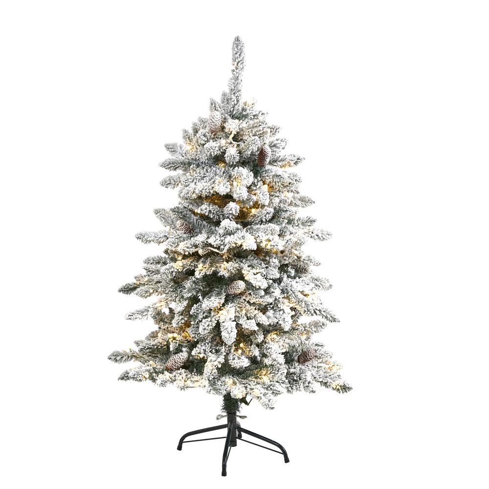 4ft. Flocked Livingston Fir Artificial Christmas Tree with Pine Cones and 150 Clear Warm LED Lights. The main picture.
