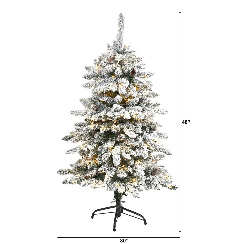 4ft. Flocked Livingston Fir Artificial Christmas Tree with Pine Cones and 150 Clear Warm LED Lights. Picture 2