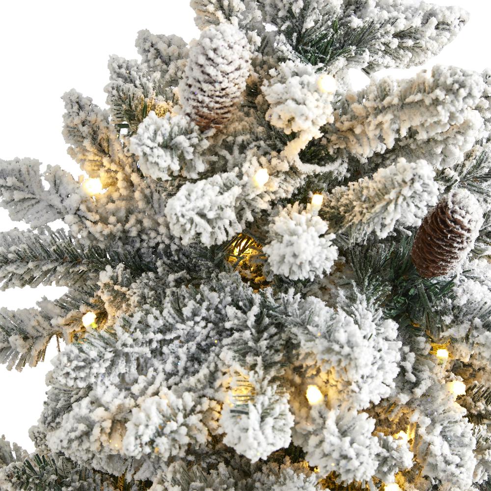 4ft. Flocked Livingston Fir Artificial Christmas Tree with Pine Cones and 150 Clear Warm LED Lights. Picture 3