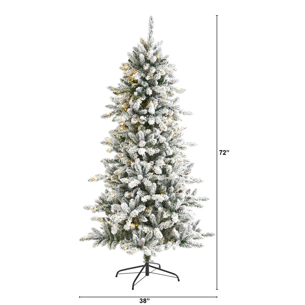 6ft. Flocked Livingston Fir Artificial Christmas Tree with Pine Cones and 300 Clear Warm LED Lights. Picture 2