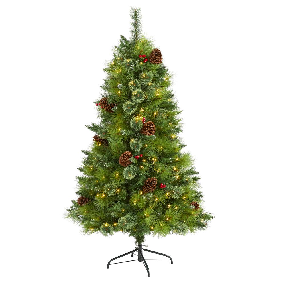 5ft. Montana Mixed Pine Artificial Christmas Tree with Pine Cones, Berries and 250 Clear LED Lights. Picture 1