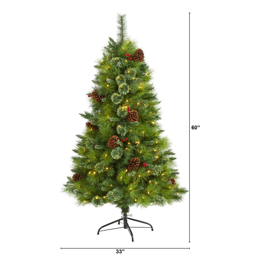 5ft. Montana Mixed Pine Artificial Christmas Tree with Pine Cones, Berries and 250 Clear LED Lights. Picture 2