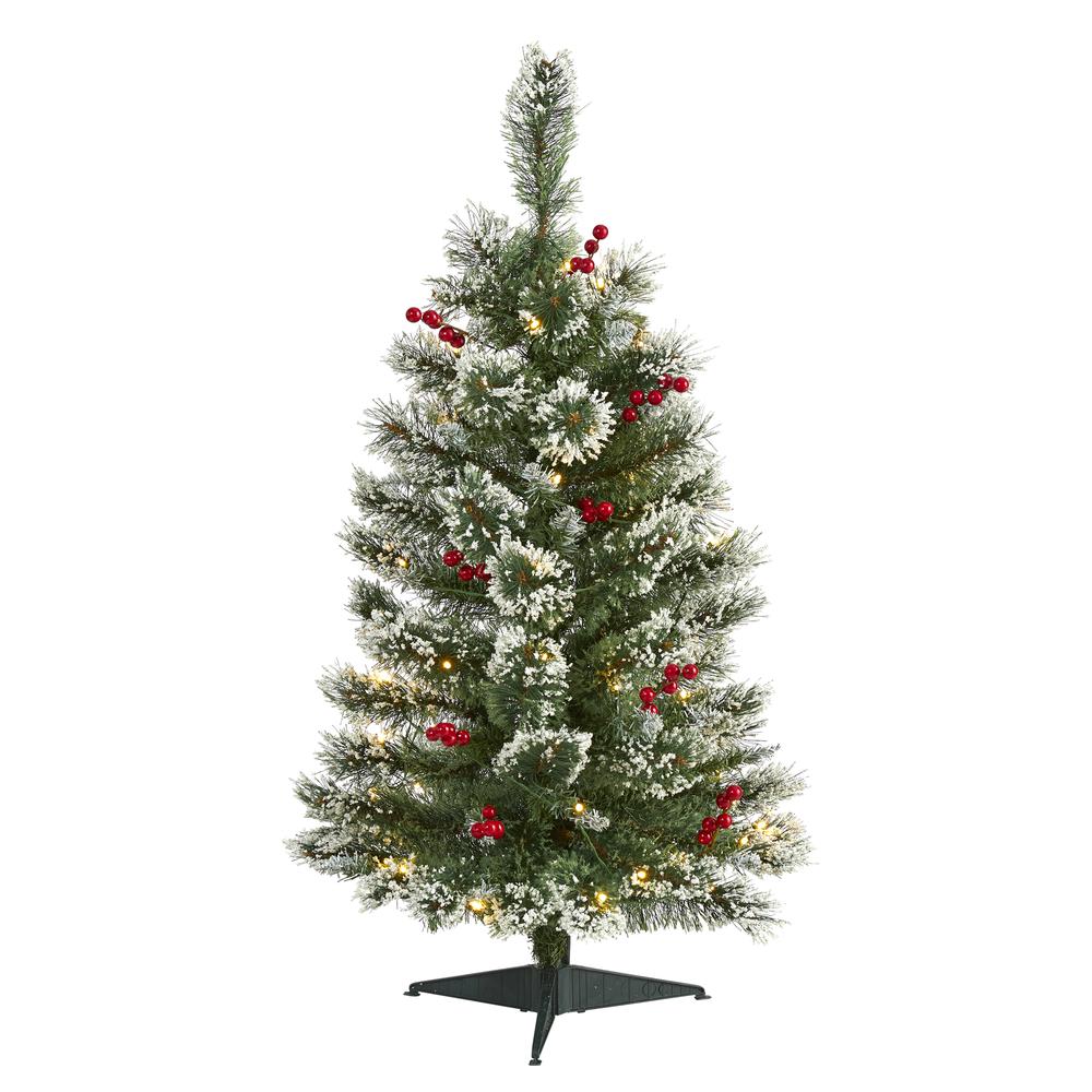 3ft. Frosted Swiss Pine Artificial Christmas Tree with 50 Clear LED Lights and Berries. Picture 7