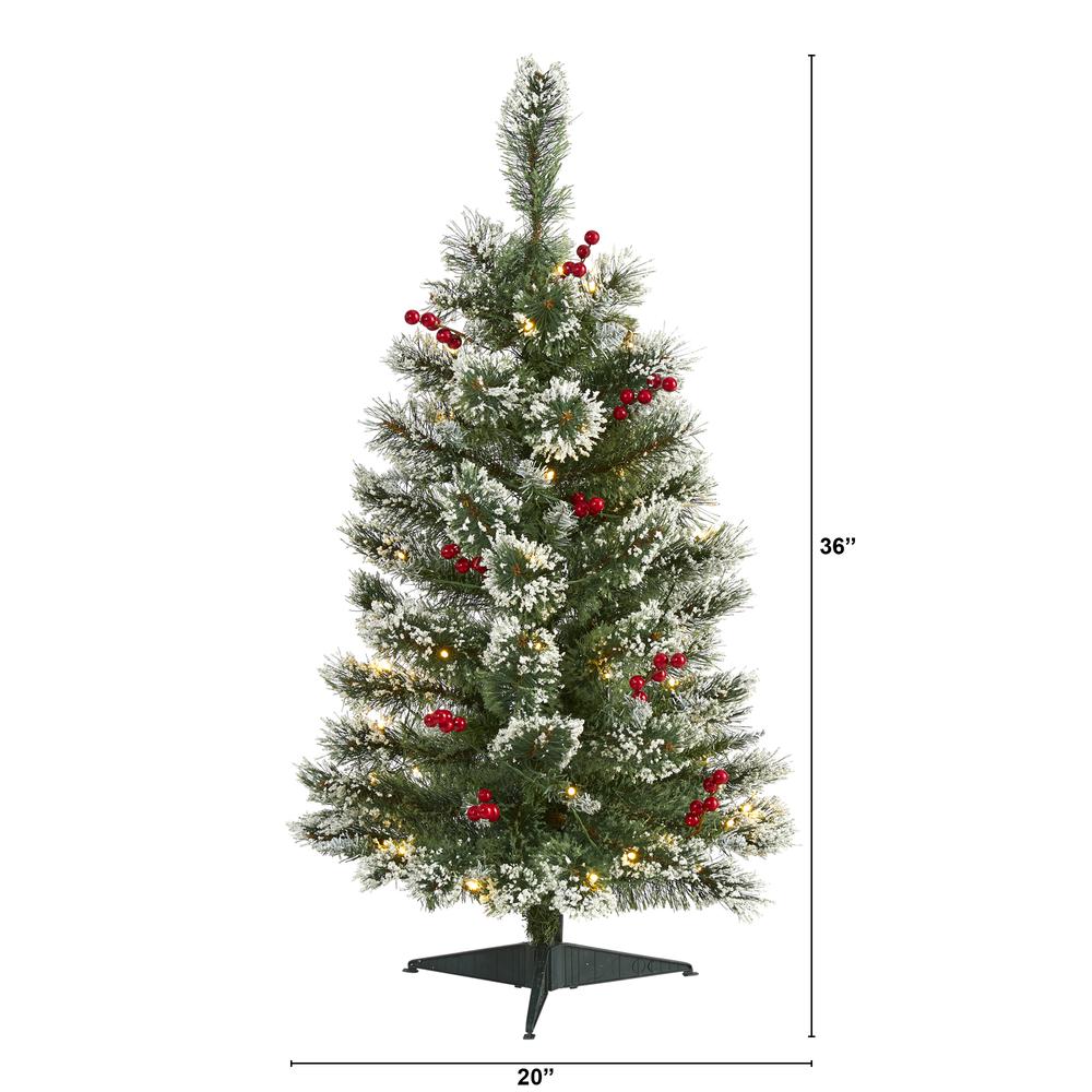 3ft. Frosted Swiss Pine Artificial Christmas Tree with 50 Clear LED Lights and Berries. Picture 1