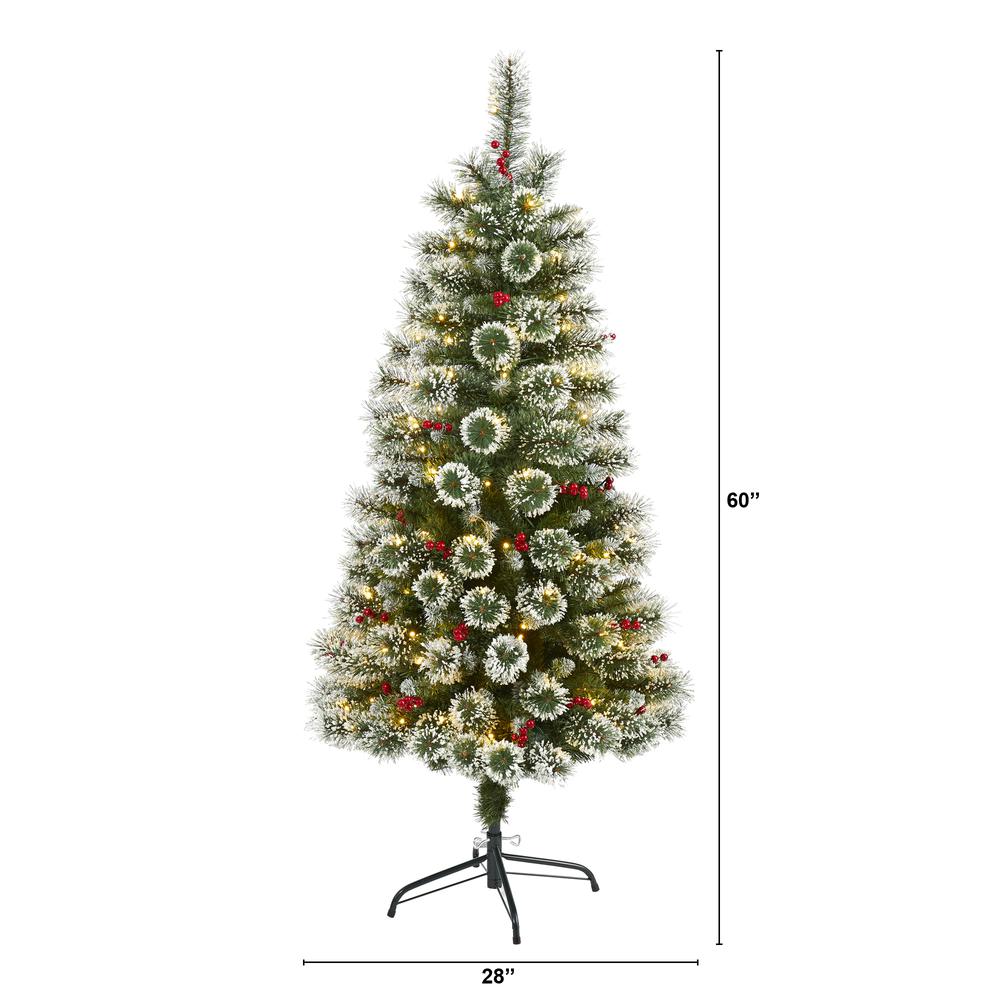5ft. Frosted Swiss Pine Artificial Christmas Tree with 200 Clear LED Lights and Berries. Picture 2