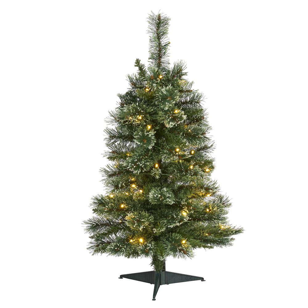 3ft. Wisconsin Slim Snow Tip Pine Artificial Christmas Tree with 50 Clear LED Lights. Picture 1