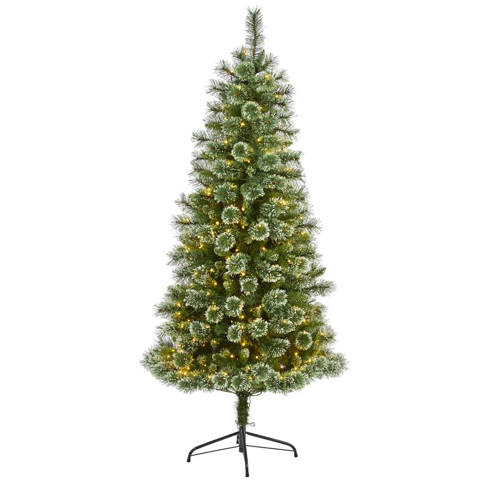 6ft. Wisconsin Slim Snow Tip Pine Artificial Christmas Tree with 300 Clear LED Lights. Picture 1