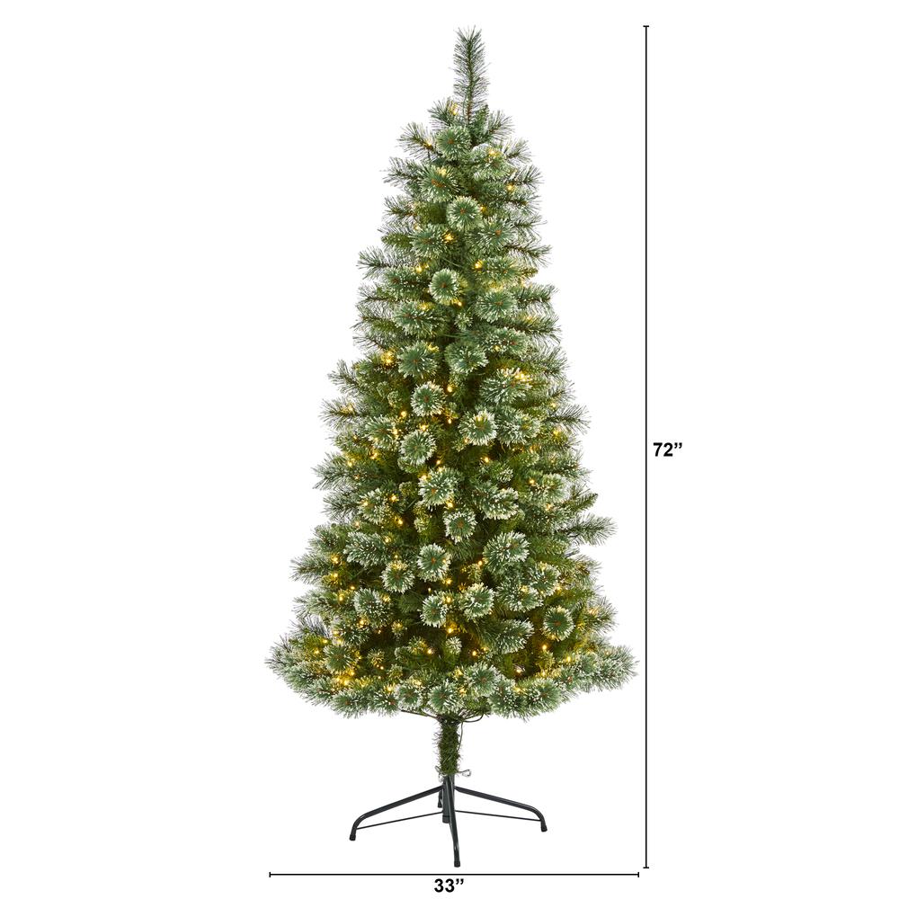 6ft. Wisconsin Slim Snow Tip Pine Artificial Christmas Tree with 300 Clear LED Lights. Picture 2