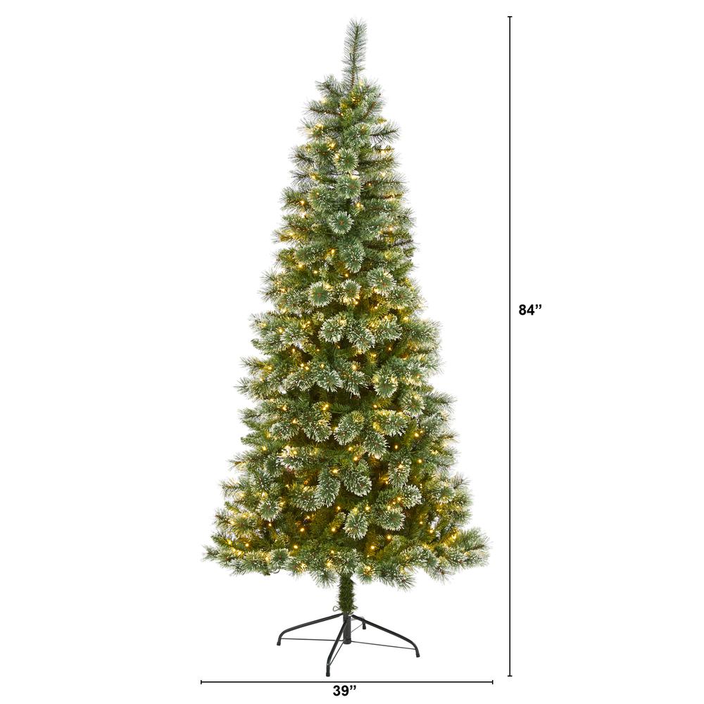 7ft. Wisconsin Slim Snow Tip Pine Artificial Christmas Tree with 400 Clear LED Lights. Picture 2