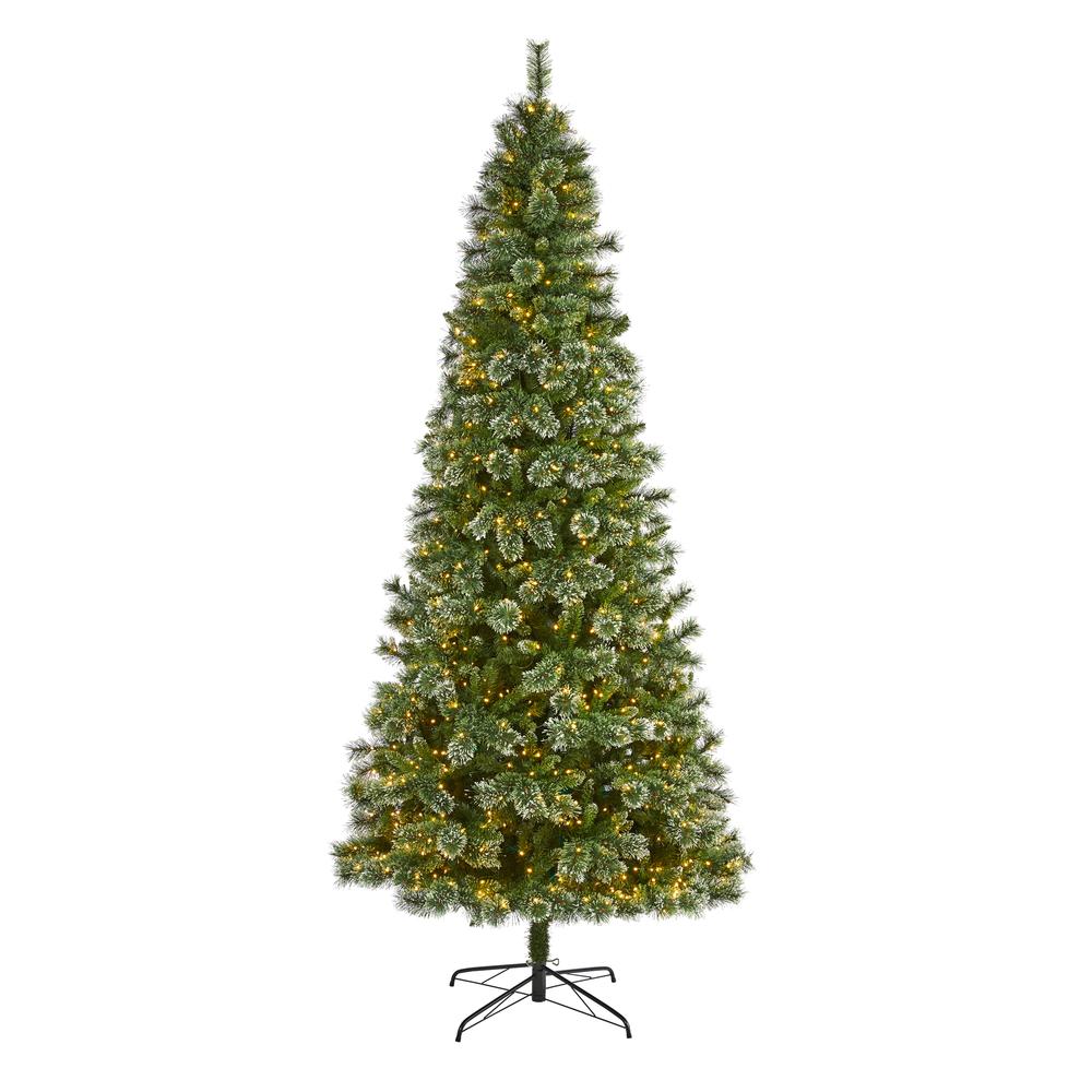 9ft. Wisconsin Slim Snow Tip Pine Artificial Christmas Tree with 800 Clear LED Lights. Picture 1