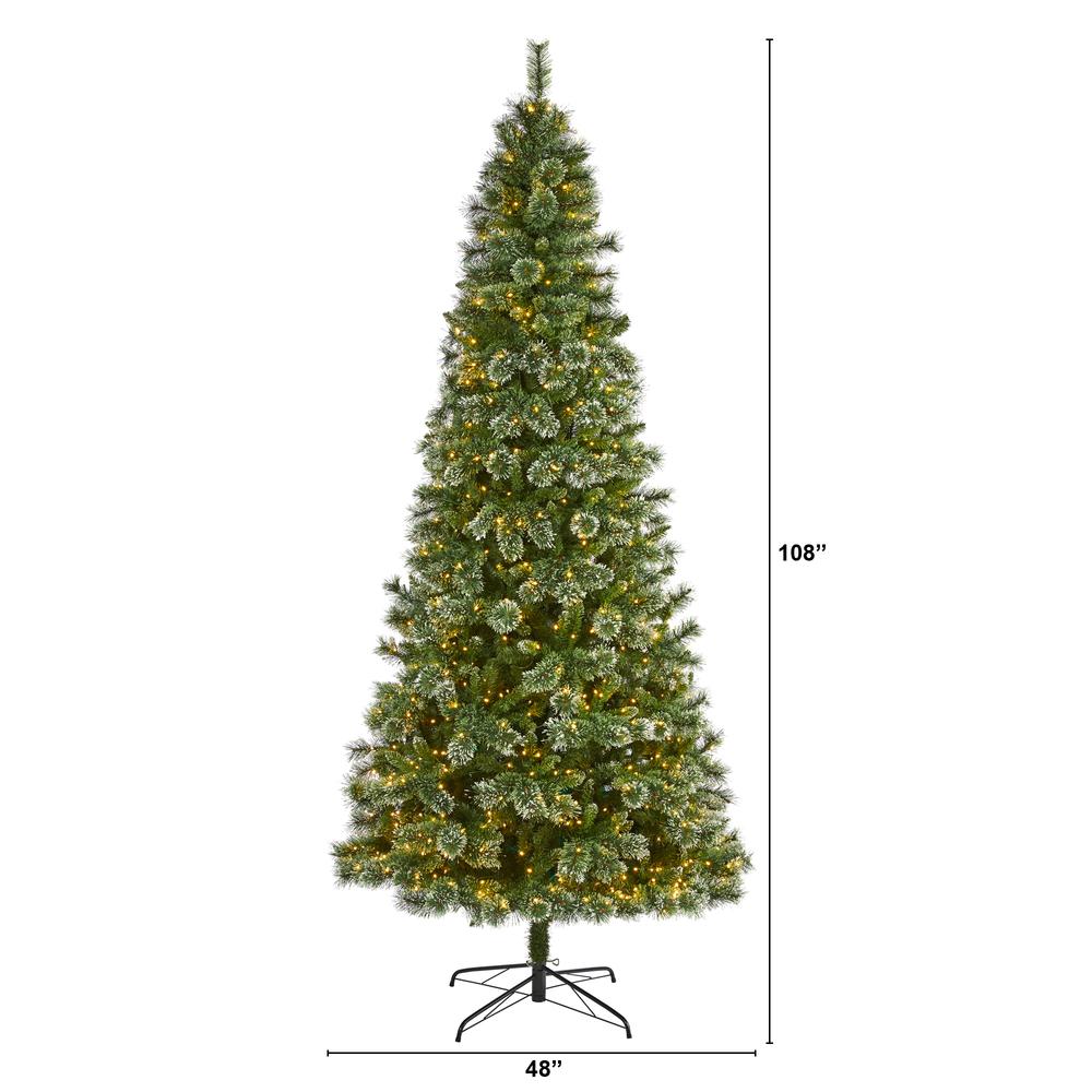 9ft. Wisconsin Slim Snow Tip Pine Artificial Christmas Tree with 800 Clear LED Lights. Picture 2