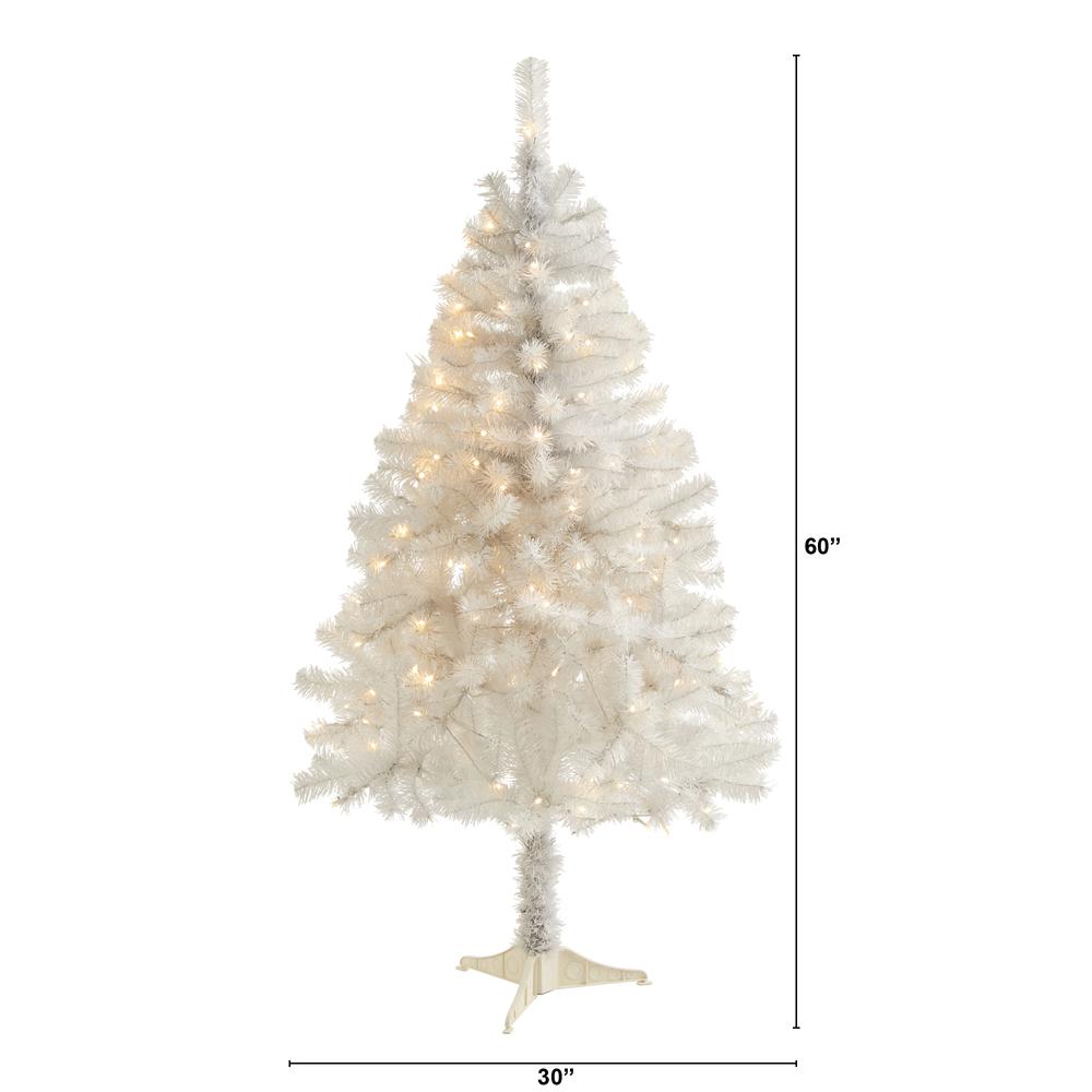 5ft. White Artificial Christmas Tree with 350 Bendable Branches and 150 Clear LED Lights. Picture 1