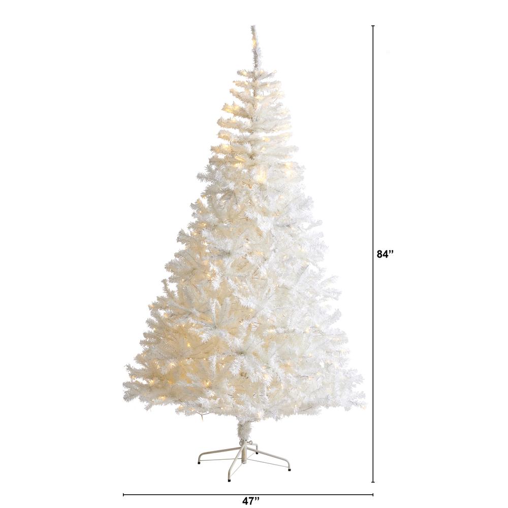 7ft. White Artificial Christmas Tree with 1000 Bendable Branches and 350 Clear LED Lights. Picture 1