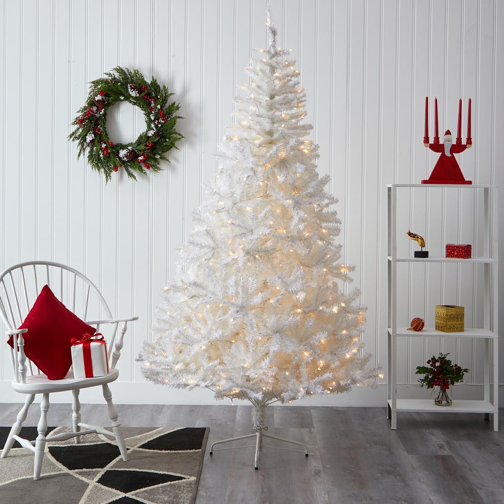 7ft. White Artificial Christmas Tree with 1000 Bendable Branches and 350 Clear LED Lights. Picture 7