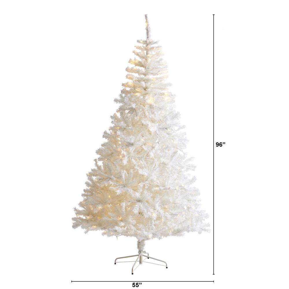 8ft. White Artificial Christmas Tree with 1500 Bendable Branches and 450 LED Lights. Picture 1