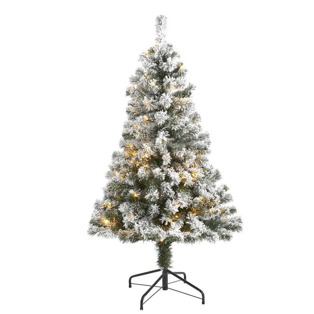 4ft. Flocked West Virginia Fir Artificial Christmas Tree with 100 Clear LED Lights. Picture 3