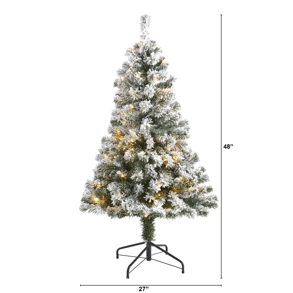 4ft. Flocked West Virginia Fir Artificial Christmas Tree with 100 Clear LED Lights. Picture 1