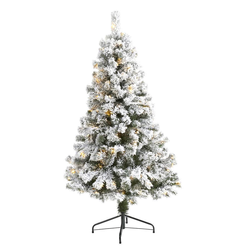 5ft. Flocked West Virginia Fir Artificial Christmas Tree with 150 LED Lights. Picture 3
