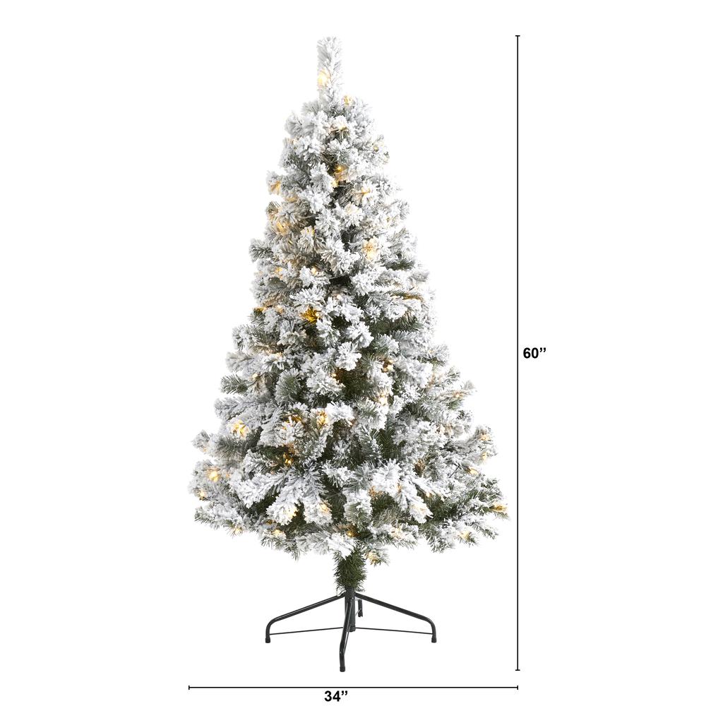 5ft. Flocked West Virginia Fir Artificial Christmas Tree with 150 LED Lights. Picture 1