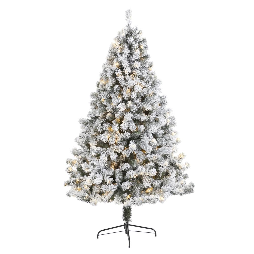 7ft. Flocked West Virginia Fir Artificial Christmas Tree with 350 Clear LED Lights. Picture 1