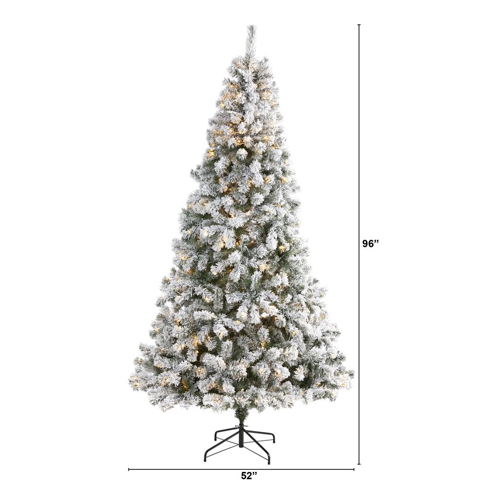 8ft. Flocked West Virginia Fir Artificial Christmas Tree with 500 Clear LED Lights. Picture 1