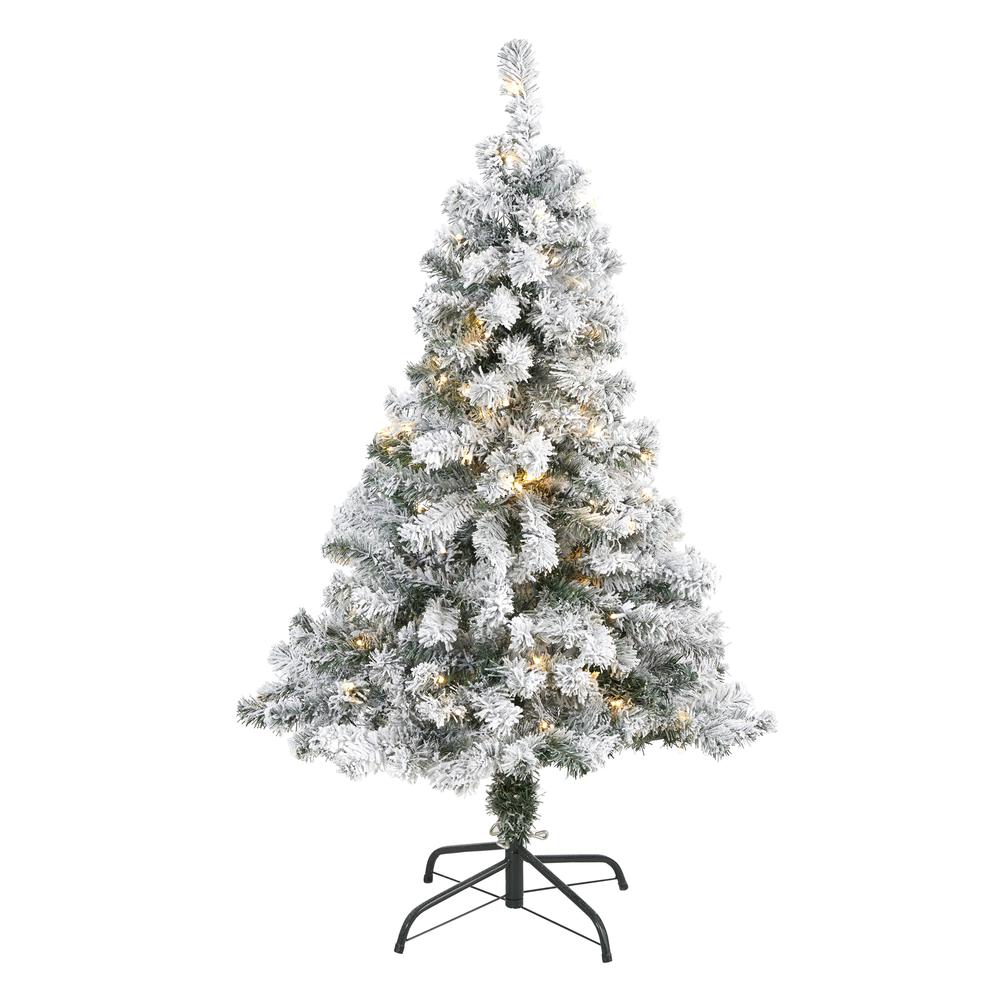 4ft. Flocked Rock Springs Spruce Artificial Christmas Tree with 100 Clear LED Lights. Picture 2