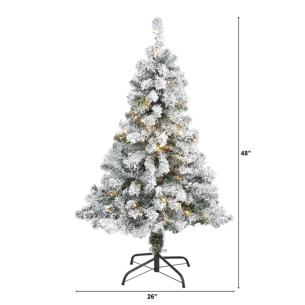 4ft. Flocked Rock Springs Spruce Artificial Christmas Tree with 100 Clear LED Lights. Picture 1
