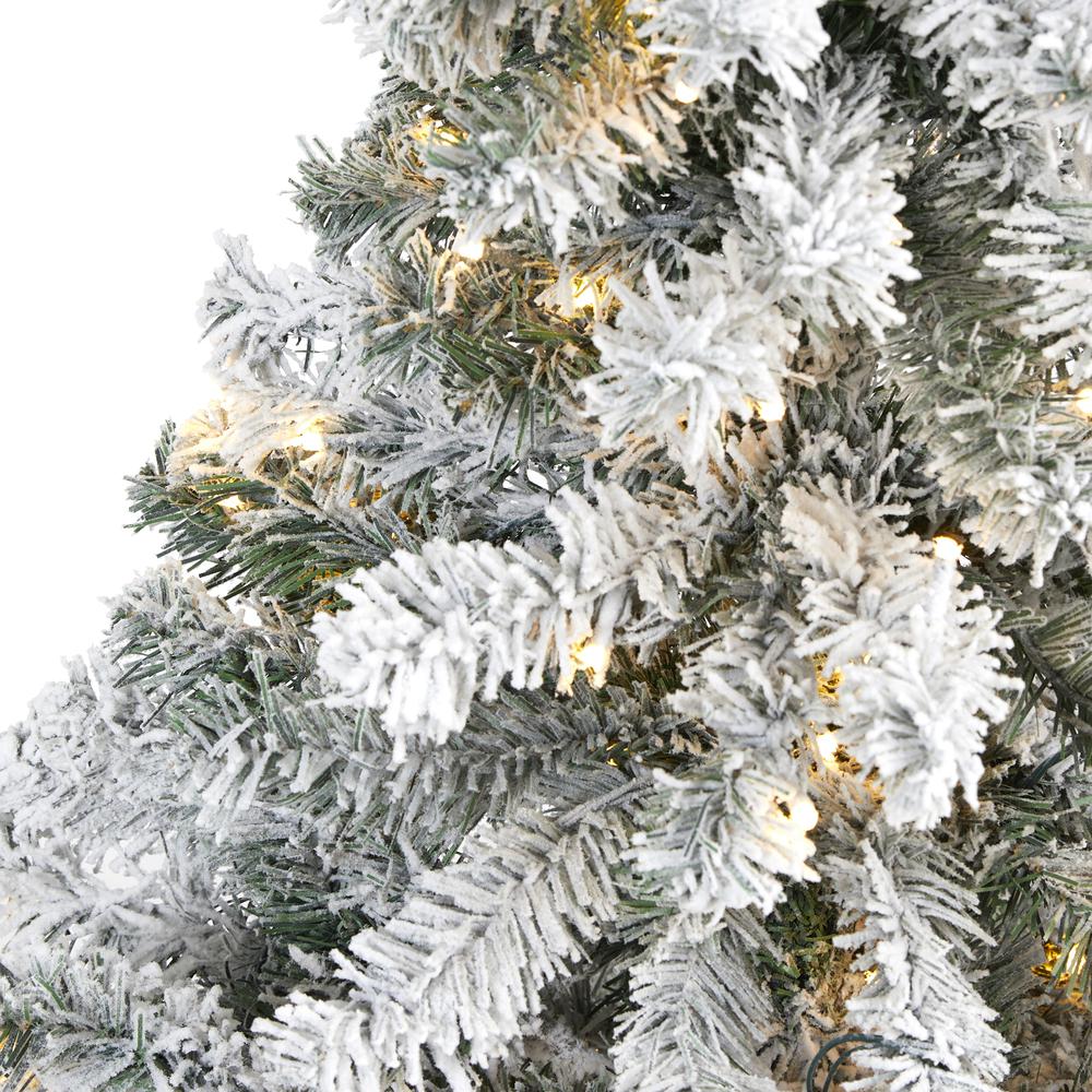 4ft. Flocked Rock Springs Spruce Artificial Christmas Tree with 100 Clear LED Lights. Picture 3