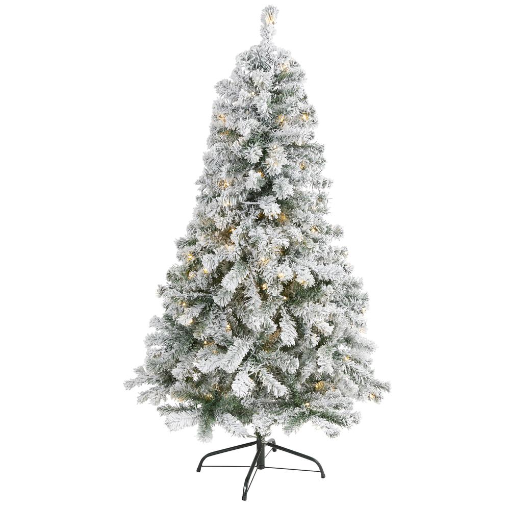 5ft. Flocked Rock Springs Spruce Artificial Christmas Tree with 150 Clear LED Lights. Picture 5