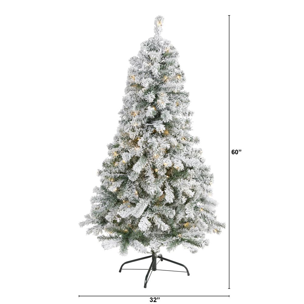 5ft. Flocked Rock Springs Spruce Artificial Christmas Tree with 150 Clear LED Lights. Picture 1