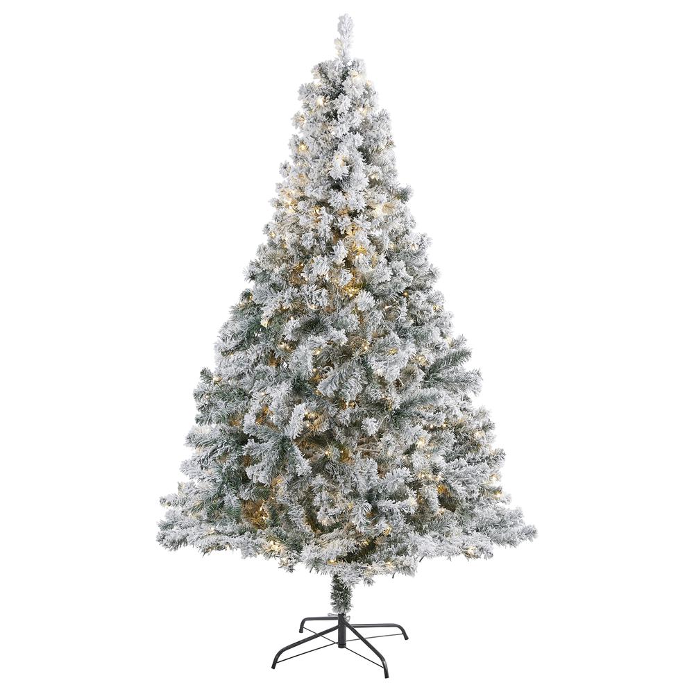 7ft. Flocked Rock Springs Spruce Artificial Christmas Tree with 350 Clear LED Lights and 800 Bendable Branches. Picture 5