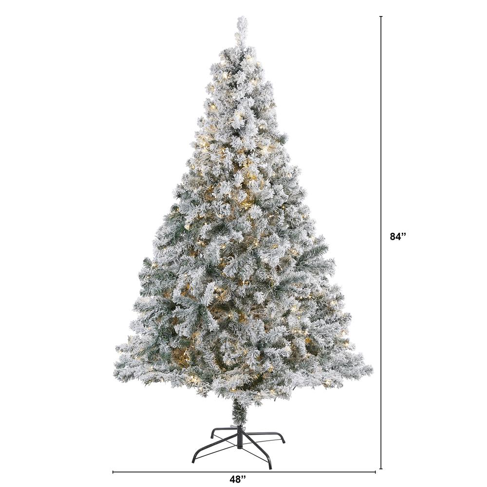 7ft. Flocked Rock Springs Spruce Artificial Christmas Tree with 350 Clear LED Lights and 800 Bendable Branches. Picture 1