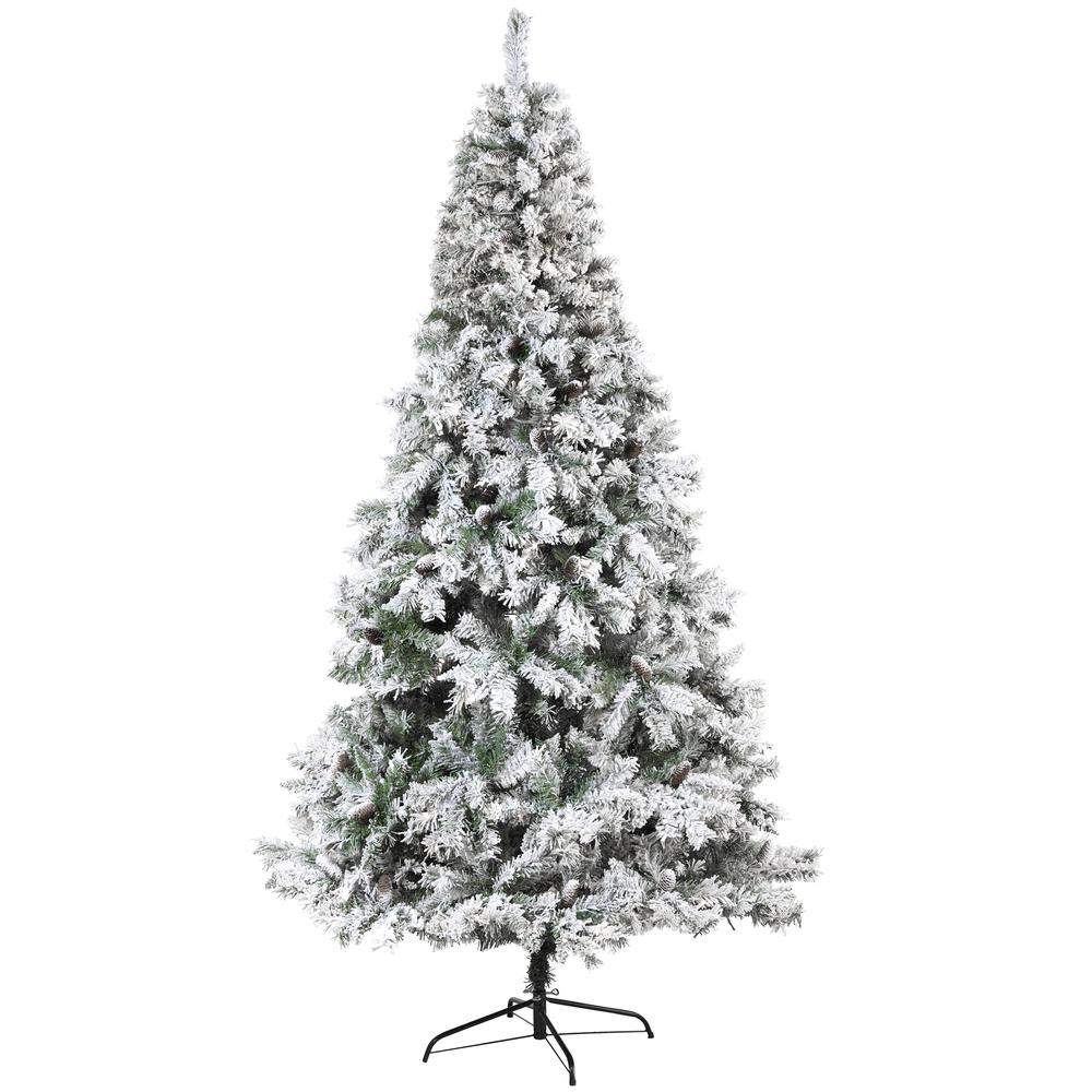 8ft. Flocked White River Mountain Pine Artificial Christmas Tree with Pinecones. Picture 1