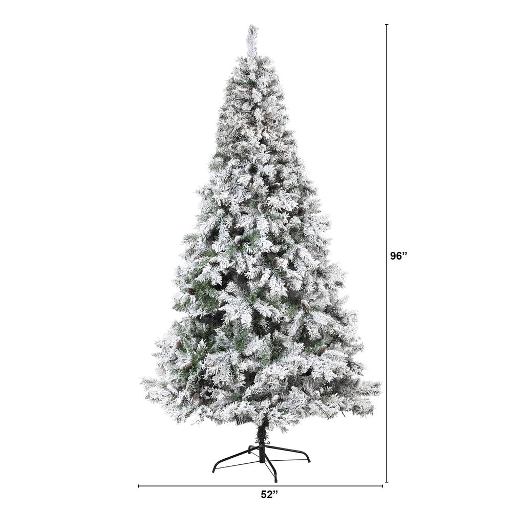 8ft. Flocked White River Mountain Pine Artificial Christmas Tree with Pinecones. Picture 2