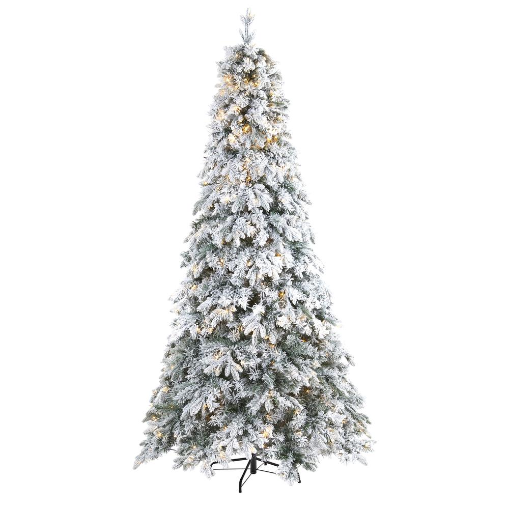 8ft. Flocked Vermont Mixed Pine Artificial Christmas Tree with 600 LED Lights. Picture 3