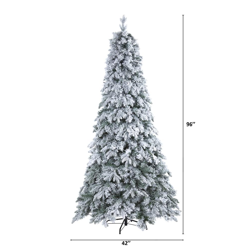 8ft. Flocked Vermont Mixed Pine Artificial Christmas Tree with 600 LED Lights. Picture 1