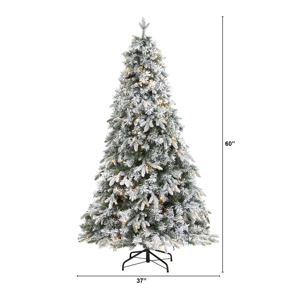 5ft. Flocked Vermont Mixed Pine Artificial Christmas Tree with 150 Clear LED Lights. Picture 1